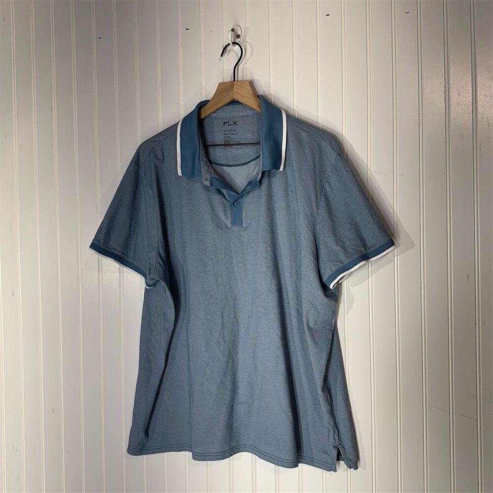 FLX Blue Polo Shirt XXL Urban Commuter Piped‎ Collar Golf Core Dad Preppy Career